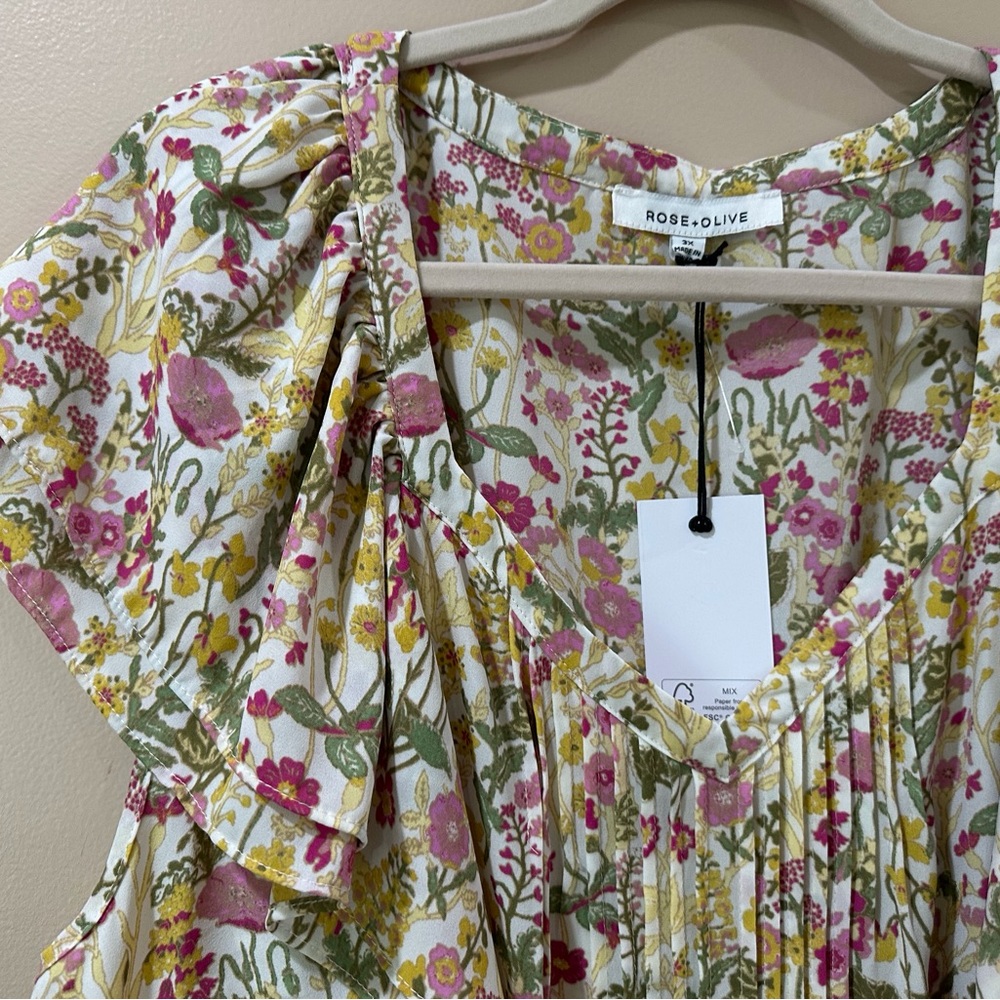 NWT Rose + Olive Floral Babydoll Peplum Blouse  Tiered Pleated Top Women 3X - Picture 6 of 6